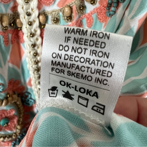 SKEMO Kaftan Dress Beach Cover Up Fringe Beads Embroidered Size Small - Picture 6 of 14